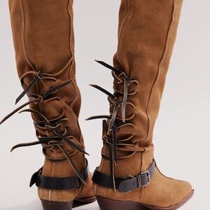 Free people Brown boots back lace sway low boots military taupe size 9.5
